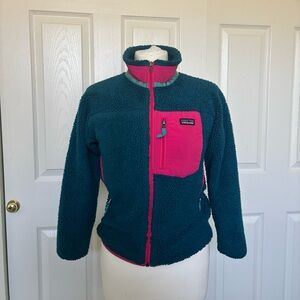 Patagonia Retro Fleece Kids Size Medium 10 Pink and Teal Zip Up Jacket